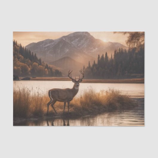 Enorme herten op Mountain Lake Tissuepapier (Voorkant)