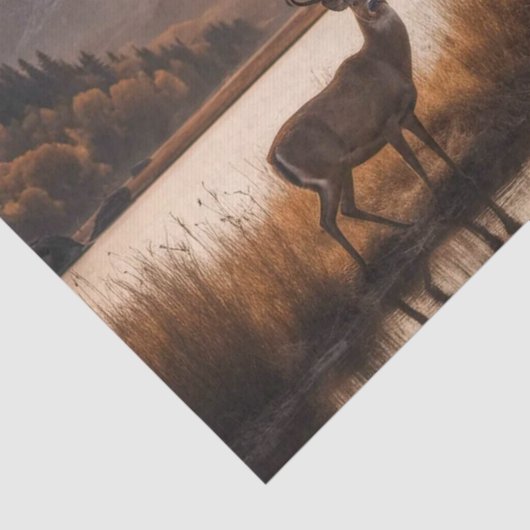 Enorme herten op Mountain Lake Tissuepapier (Detail)