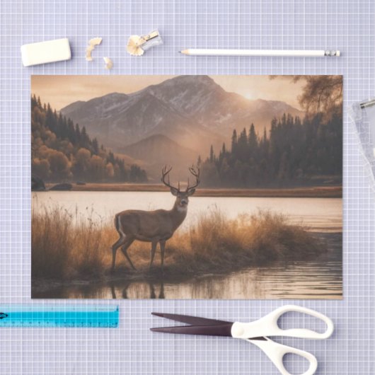 Enorme herten op Mountain Lake Tissuepapier (Craft)