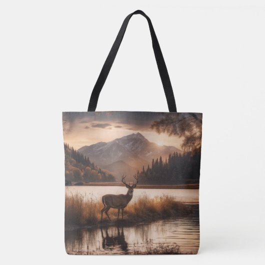 Enorme herten op Mountain Lake Tote Bag (Voorkant)