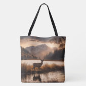 Enorme herten op Mountain Lake Tote Bag (Achterkant)