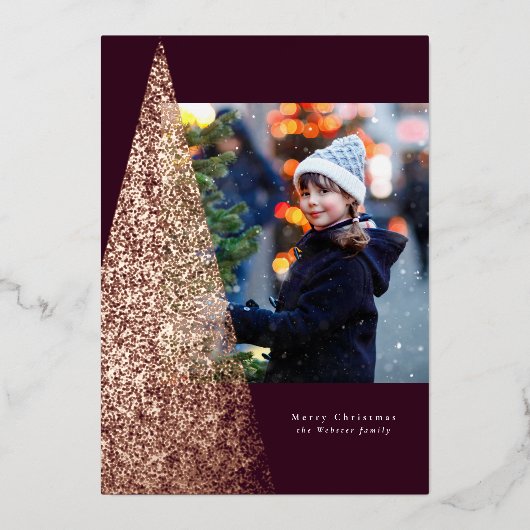 Enorme kerstboompluim unieke foto folie feestdagenkaart (Voorkant)