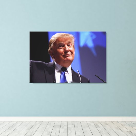 ENORME LACHENDE DONALD TRUMP CANVAS AFDRUK (Insitu (Houten vloer))