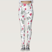 Enorme moderne Waterverf rode bloemen met bladeren Leggings (Voorkant)