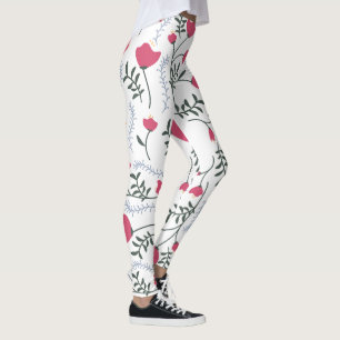Enorme moderne Waterverf rode bloemen met bladeren Leggings