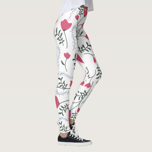 Enorme moderne Waterverf rode bloemen met bladeren Leggings (Rechts)