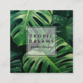 Enorme Monstera Blad Groene Botanische Foto Vierkante Visitekaartje (Voorkant)