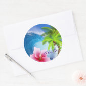 Enorme Ocean Wave Orchidee Palm Tree Ronde Sticker (Envelop)
