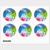 Enorme Ocean Wave Orchidee Palm Tree Ronde Sticker (Vel)