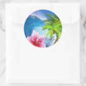Enorme Ocean Wave Orchidee Palm Tree Ronde Sticker (Tas)