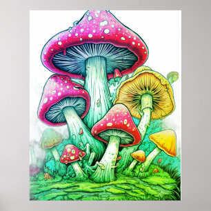 Enorme Paddenstoelen op een Witte Achtergrond aan Poster