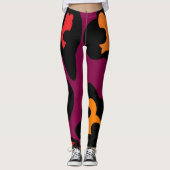 Enorme patronen perziken paarse en bleke rood leggings (Voorkant)