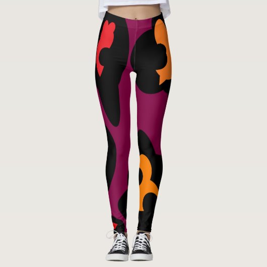 Enorme patronen perziken paarse en bleke rood leggings (Voorkant)