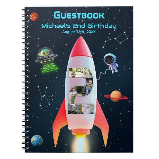 Enorme | Rocket Space 2e verjaardag gastenboek Notitieboek (Voorkant)