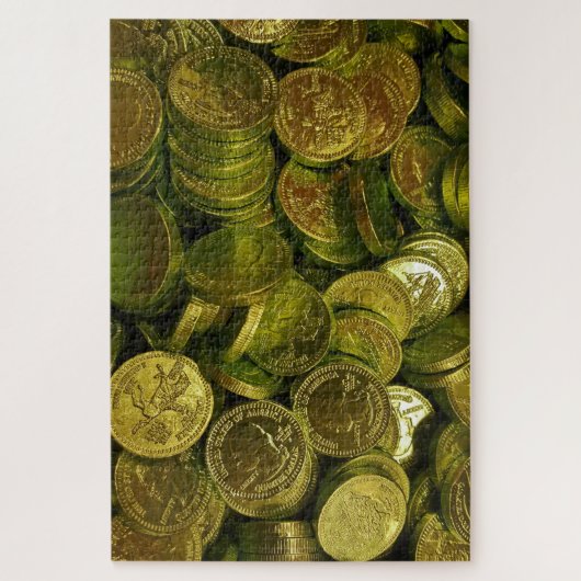 Enorme stapel met chocolade gevulde gouden munten legpuzzel (Verticaal)