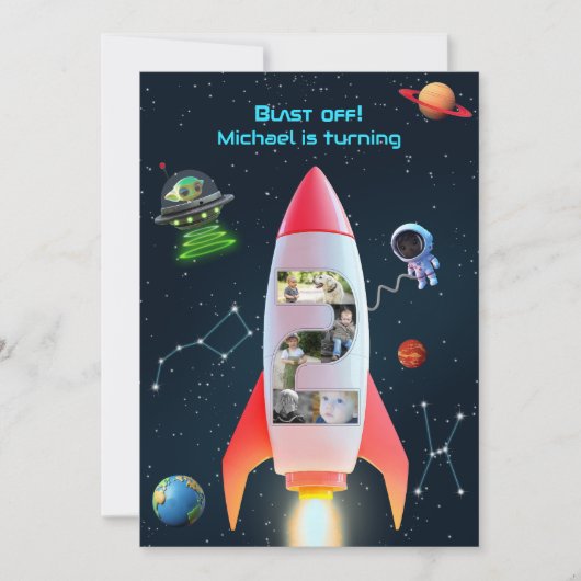 Enorme twee foto collage | Rocket Space 2e verjaar Kaart (Voorkant)