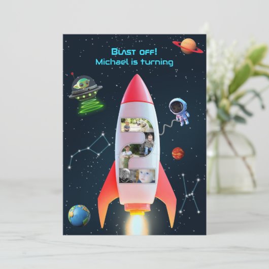 Enorme twee foto collage | Rocket Space 2e verjaar Kaart (Staand voorkant)