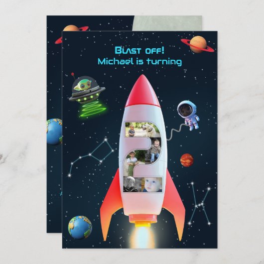 Enorme twee foto collage | Rocket Space 2e verjaar Kaart (Voorkant / Achterkant)