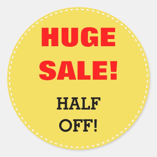 "ENORME UITVERKOOP!" "HALF UIT!" Sale Ronde Sticke Sticker (Voorkant)