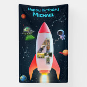 Enorme vier met foto's | 4th Birthday Space Rocket Spandoek (Verticaal)