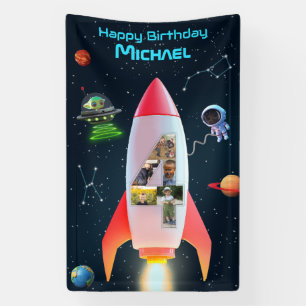 Enorme vier met foto's   4th Birthday Space Rocket Spandoek