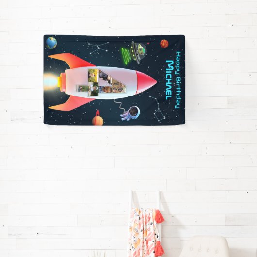 Enorme vier met foto's | 4th Birthday Space Rocket Spandoek (Insitu)