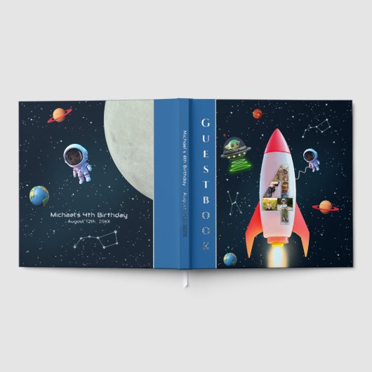 Enorme vier met foto's | Rocket Space 4e verjaarda Gastenboek (Volledig)