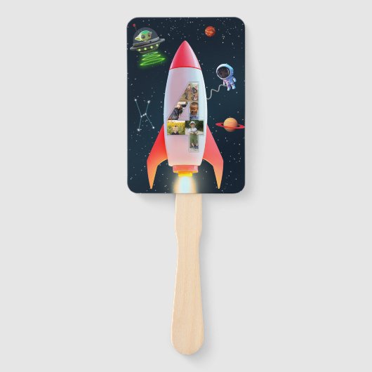 Enorme vier met foto's | Space Rocket vierde verja Handwaaier (Voorkant)