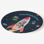 Enorme vier met foto's | Space Rocket vierde verja Papieren Bordje (Gekanteld)