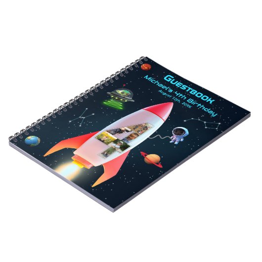 Enorme vier | Rocket Space 4e verjaardag gastenboe Notitieboek (Linkerzijde)