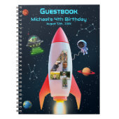 Enorme vier | Rocket Space 4e verjaardag gastenboe Notitieboek (Voorkant)