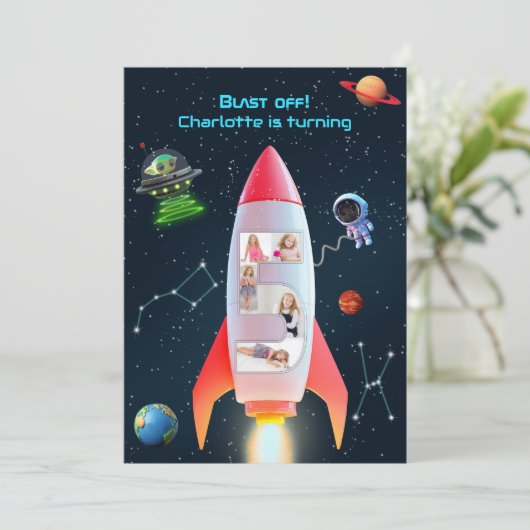 Enorme vijf met foto's | Rocket Space 5e verjaarda Kaart (Staand voorkant)