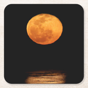 Enorme volle maan South Padre Island, Texas Kartonnen Onderzetters