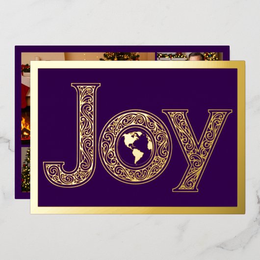 Enorme vreugde met de planeet Aarde in Paarse, Gou Folie Feestdagenkaart (Voorkant / Achterkant)