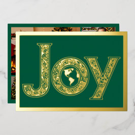 Enorme vreugde met planeet Aarde in groen, goud Folie Feestdagenkaart