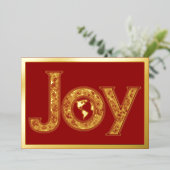 Enorme vreugde met planeet Aarde in rood, goud Folie Feestdagenkaart (Staand Voorkant)