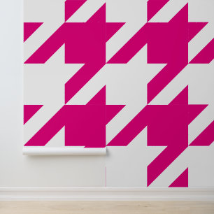 Enorme Witte en Hete Roze Houndstooth Behang