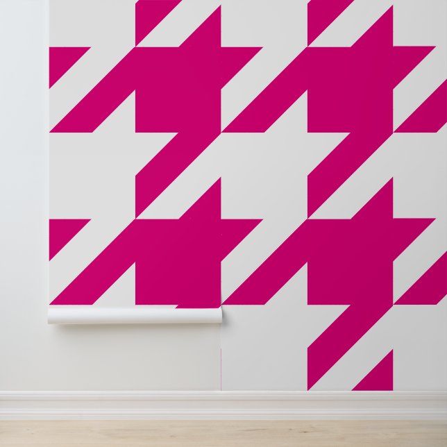 Enorme Witte en Hete Roze Houndstooth Behang (Applicatie)