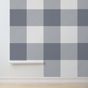 Enorme zilvergrijze en witte Buffalo Plaid Behang