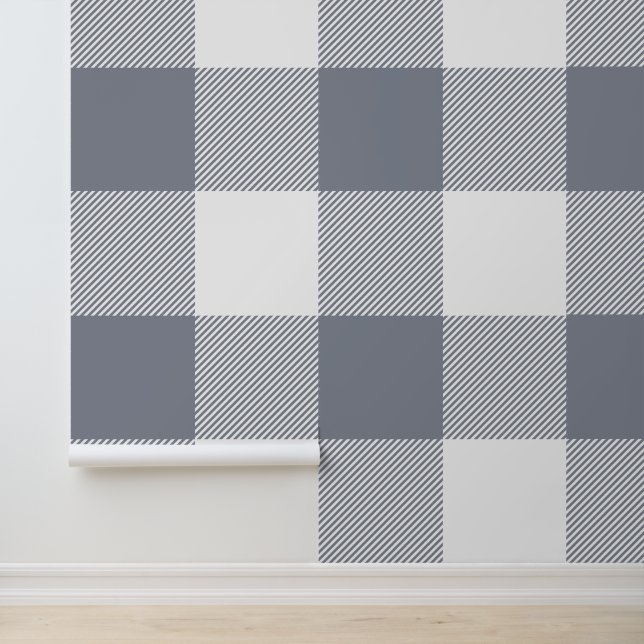 Enorme zilvergrijze en witte Buffalo Plaid Behang (Applicatie)