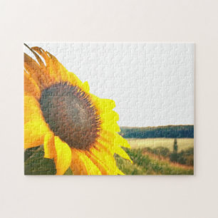 Enorme zonnebloem gele bloem fotografie foto legpuzzel