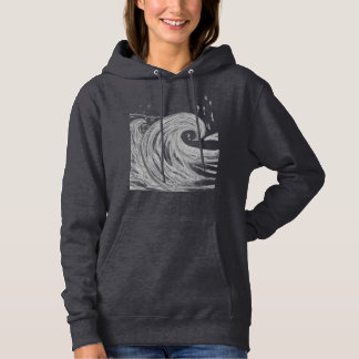 Enorme zwart-witte met de hand geschetste oceaango hoodie
