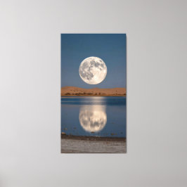 enormous moon was reflected in the lake canvas afdruk