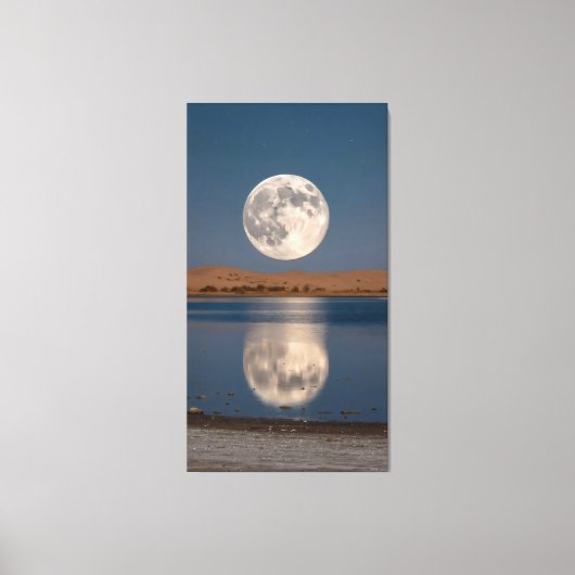 enormous moon was reflected in the lake canvas afdruk (Voorkant)