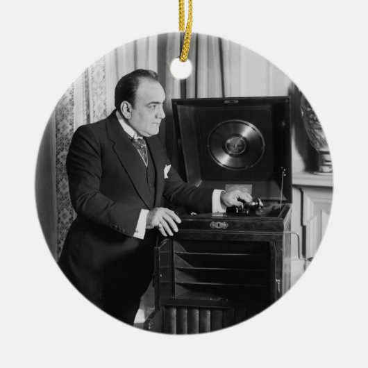 Enrico Caruso met een Victrola Brand Phonograph Keramisch Ornament (Voorkant)
