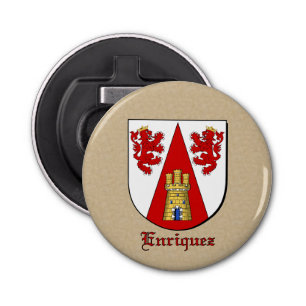 Enriquez Heraldic Arms op perkament stijl terug Button Flesopener