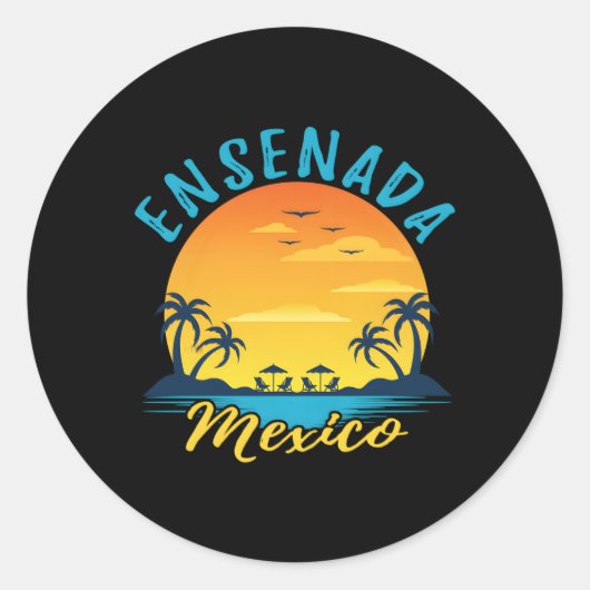 Ensenada Mexico Palmbomen Sinaasappel Ronde Sticker (Voorkant)
