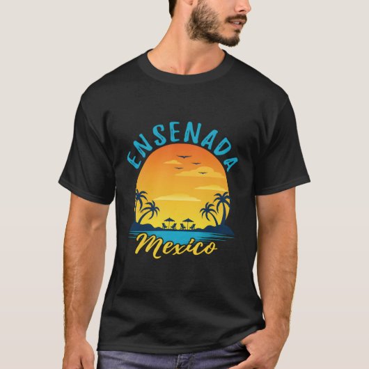 Ensenada Mexico Palmbomen Sinaasappel T-shirt (Voorkant)