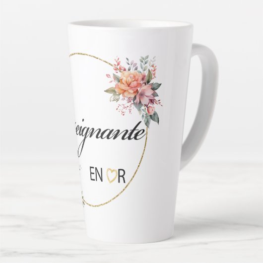 Ensignante Bloemen Waterverf Latte Mok (Rechterhoek)