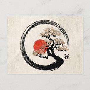 Enso Circle and Bonsai Tree on Canvas Briefkaart